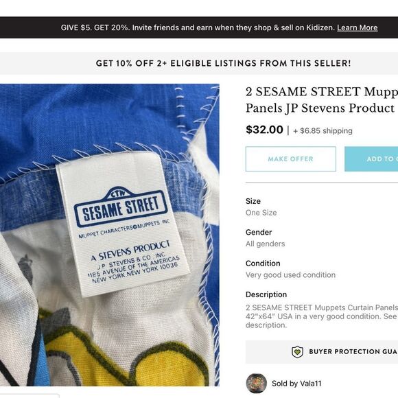 NEW Vintage 70s 80s SESAME STREET Muppets Kids Nursery Curtain Panels JP Stevens - Picture 11 of 11